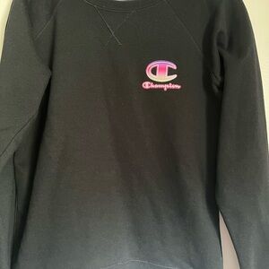 Champion Black Crewneck with Pink Logo